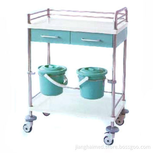 Treatment trolley, artificial marble table-board, EPC steel, ISO 9001/13485/CE certified, two drawer